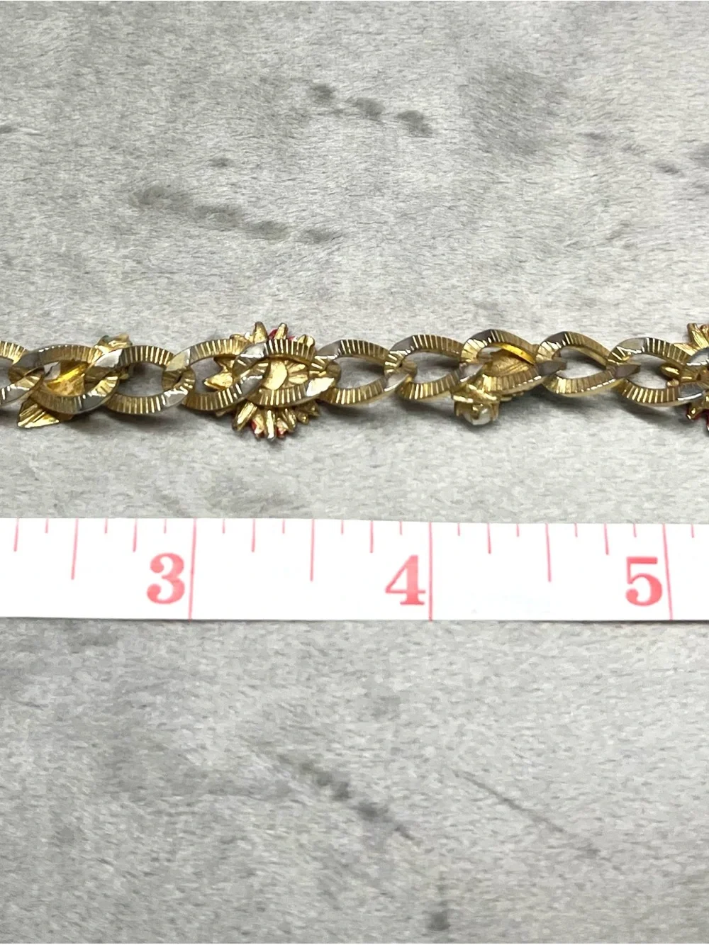 Vintage enamel and gold tone flower bracelet red floral faux pearl - cottagecore
